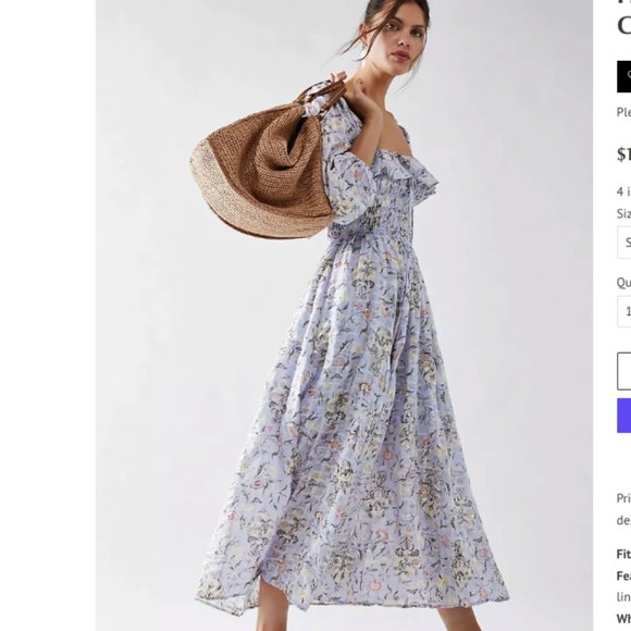 Free people oasis printed midi dress lavender S New without tsg - Picture 1 of 17